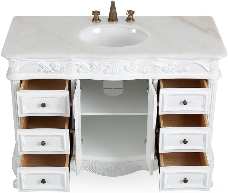 48' Antique White Marble Beckham Bathroom Sink Vanity & Mirror SW3882W-AW-48MIR