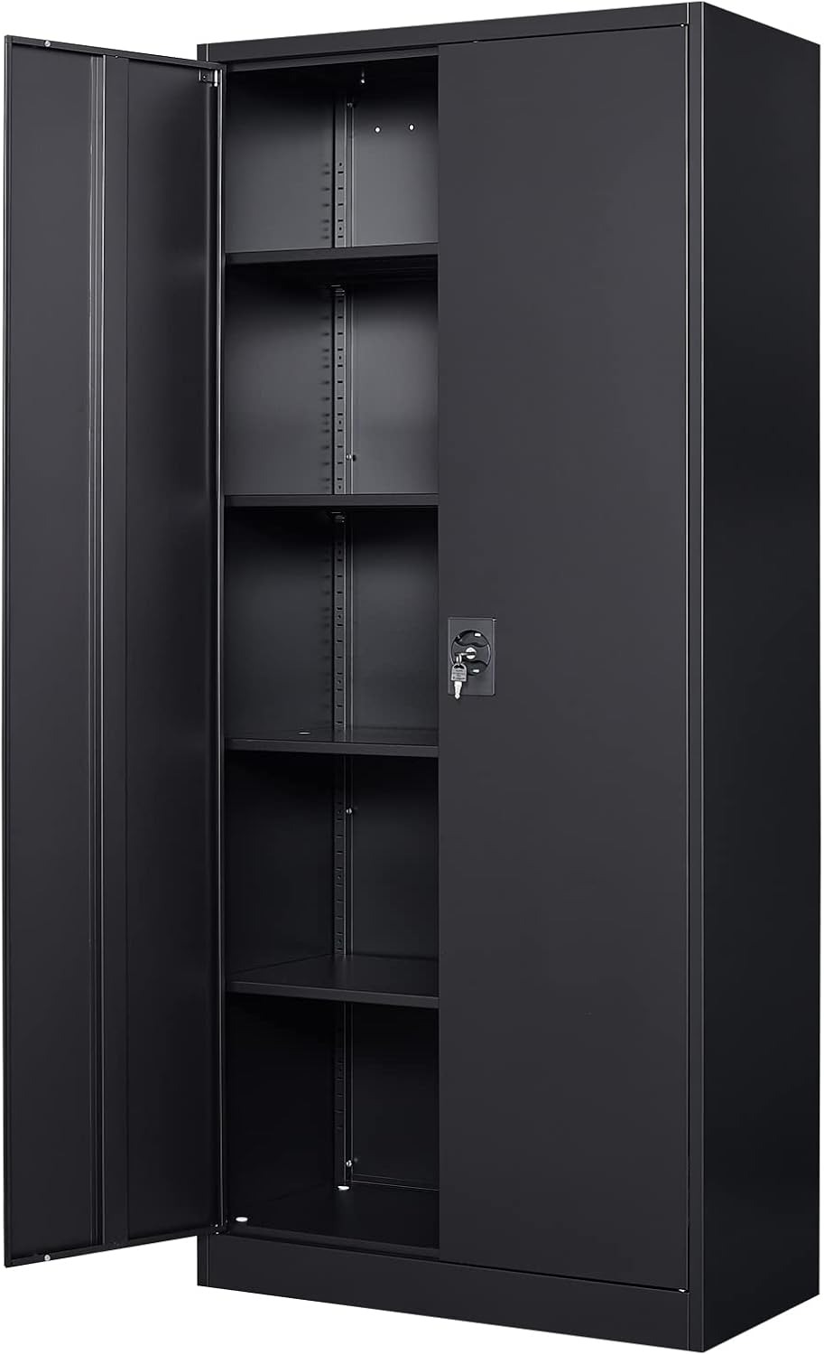PEUKC Metal Garage Storage Cabinet, 71' Tool Cabinet with 4 Adjustable Shelves, Metal File Cabinets with Lockable Doors for Garage, Home Office, Gym, School, Utility Room (Black, Assemble Required)