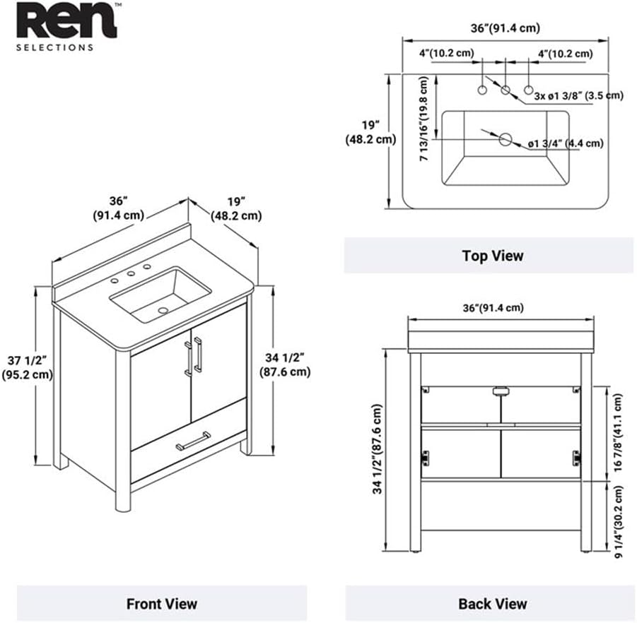 Pemberly Row 36' Bathroom Vanity, Matte Black Finish, Engineered Marble Countertop, Undermount Sink, Soft-Close Storage, Modern Freestanding MDF Design for Small Bathrooms or Guest En-Suites