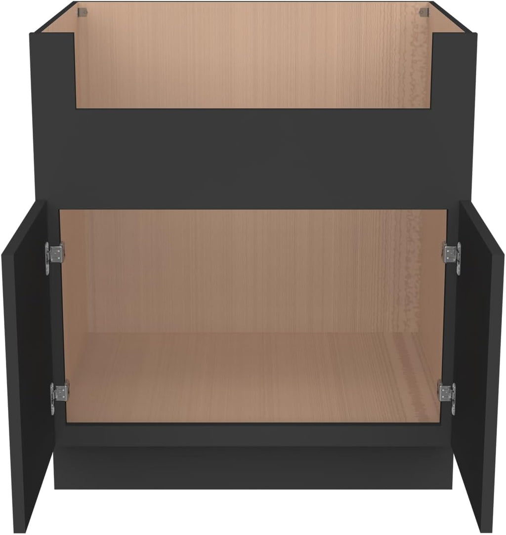33 Inch RTA Kitchen Sink Base Cabinet - Solid Wood Shaker Style Farmhouse Cabinet with Soft Close Doors, Fits 24-30 Inch Undermount Sinks, Ready to Assemble (Black (Slim))