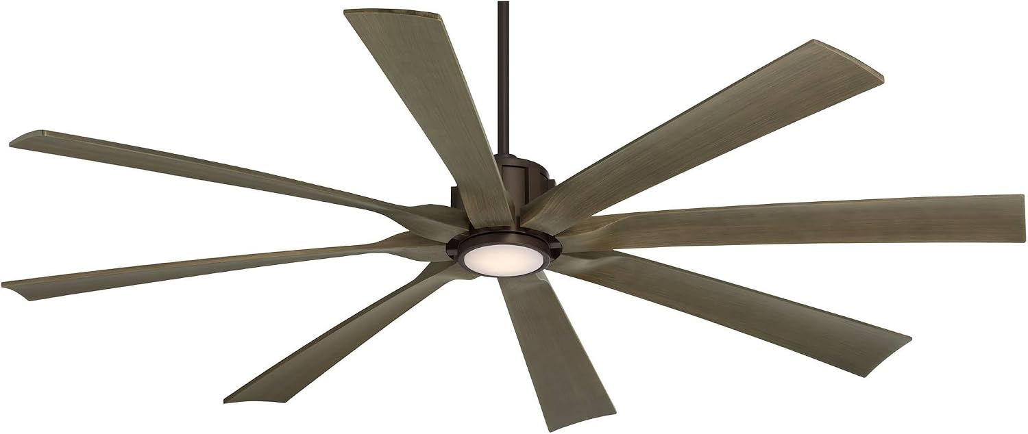 Possini Euro Design 70' Defender Large Farmhouse Rustic Indoor Outdoor Ceiling Fan 8 Blade LED Light Remote Control Oil Rubbed Bronze Motor Oak Finish Blades Bedroom Patio Living Room Damp Rated