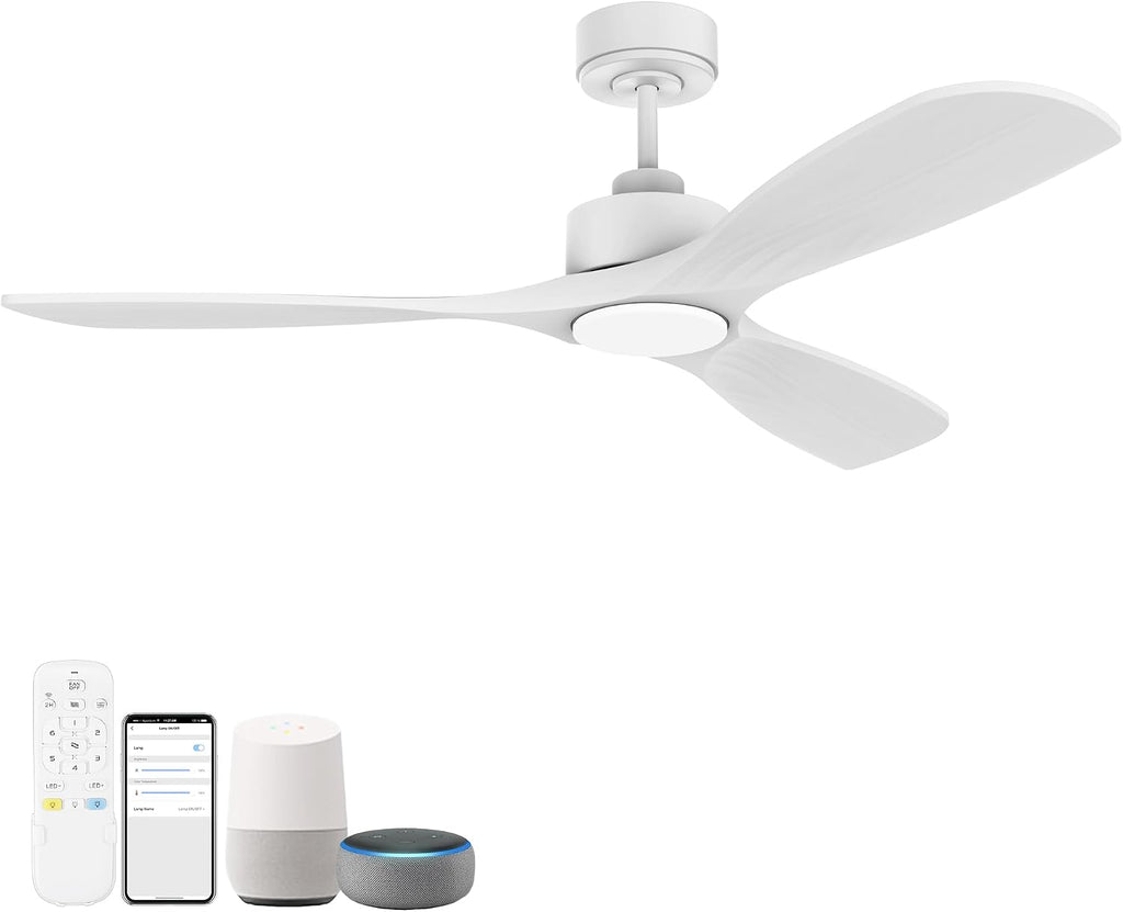 Hoenofly 52' Wood Smart Ceiling Fans with Lights Remote,Quiet DC Motor,Outdoor Indoor Ceiling Fan,Voice Control via WIFI Alexa App,Dimmable,Modern White Lighting& Ceiling Fan for Bedroom Patio Porch