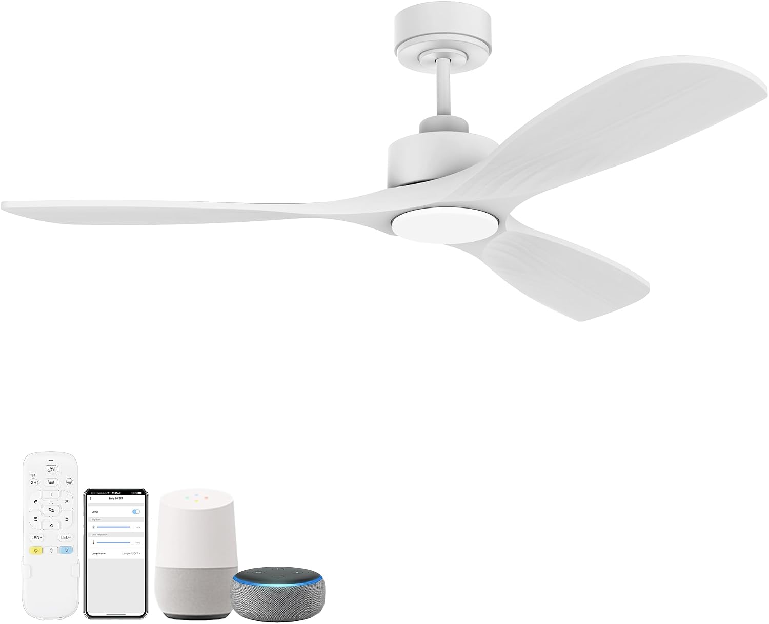 Hoenofly 52' Wood Smart Ceiling Fans with Lights Remote,Quiet DC Motor,Outdoor Indoor Ceiling Fan,Voice Control via WIFI Alexa App,Dimmable,Modern White Lighting& Ceiling Fan for Bedroom Patio Porch