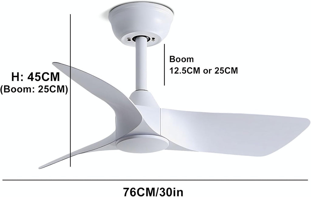 30 Inch White Small Ceiling Fan No Light with Remote 6 speeds | 30 inch quiet ceiling fan no light. 6 speeds, reversible DC motor, timer for small room, bedroom, kitchen, covered patio