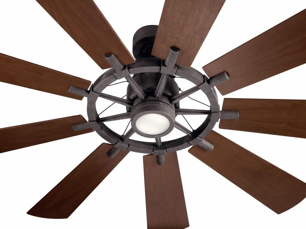 Kichler Gentry XL 65' Ceiling Fan with Lights, 1-Light LED, 3000K, 9-Blade Modern Modern Fan for Bedroom in Weathered Zinc, (65' W x 16.5' H), 300265WZC