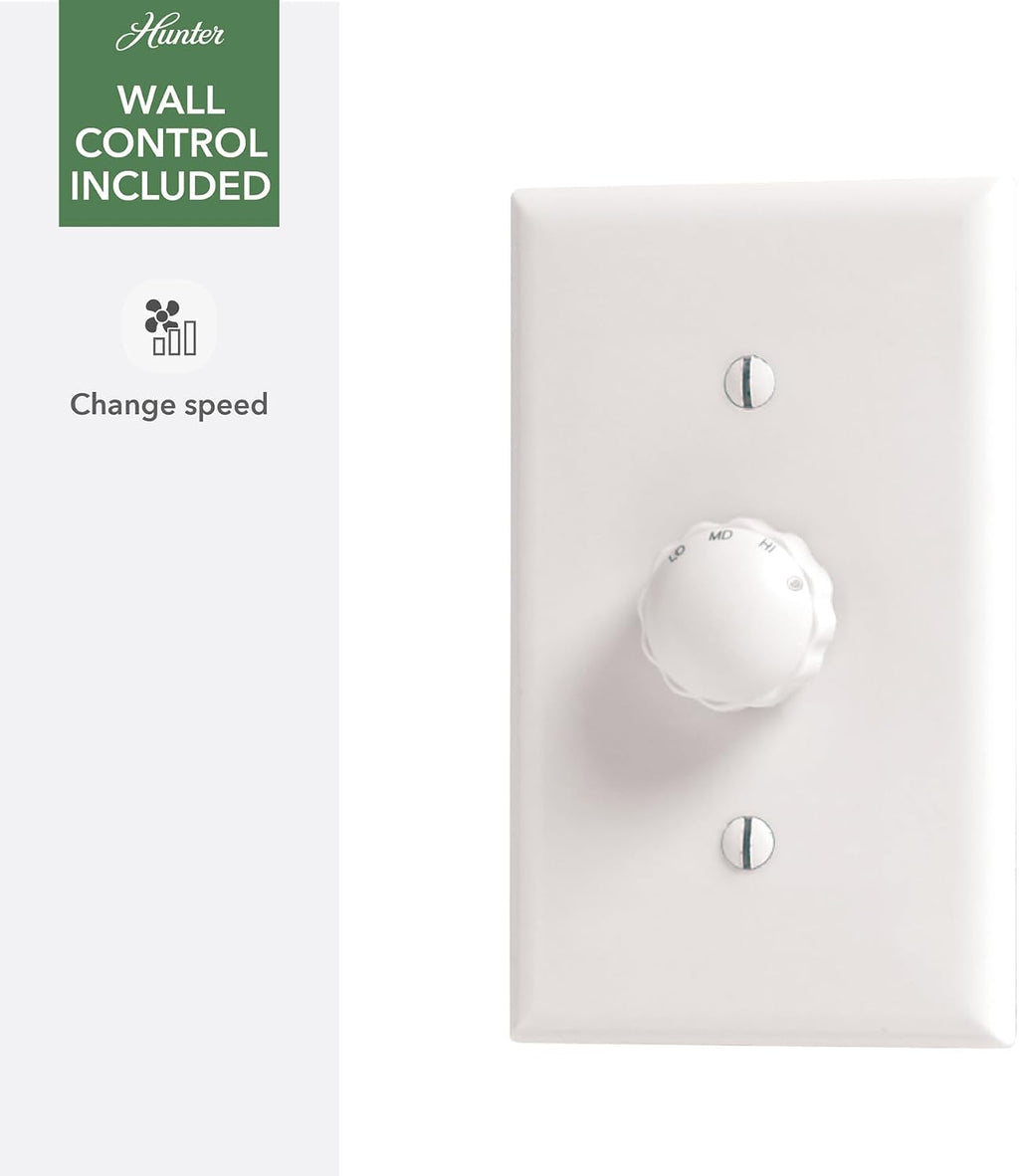 Hunter - Presto Indoor Low Profile Ceiling Fan, Wall Control, 52-inch, Dove Grey, Casual-style, Bedroom Ceiling Fans, 52406, for living rooms, home offices, kitchens