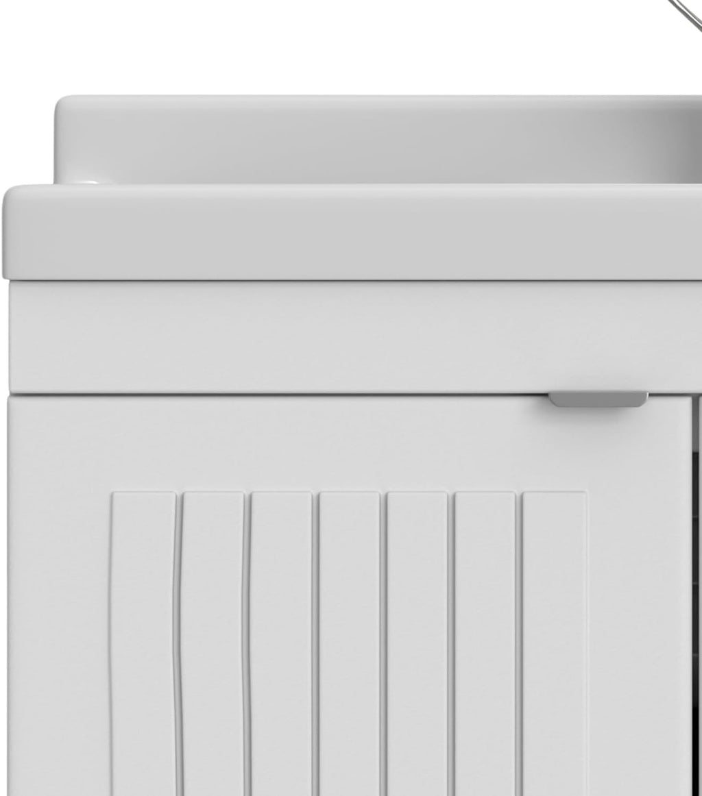 SIMPLIHOME Murphy All-in-One 28 inch Wide Utility Sink and Laundry Cabinet in Pure White Finish, Transitional ABS Sink Cabinet for Laundry Rooms with High-Arch Chrome Faucet and Pull-Out Spray
