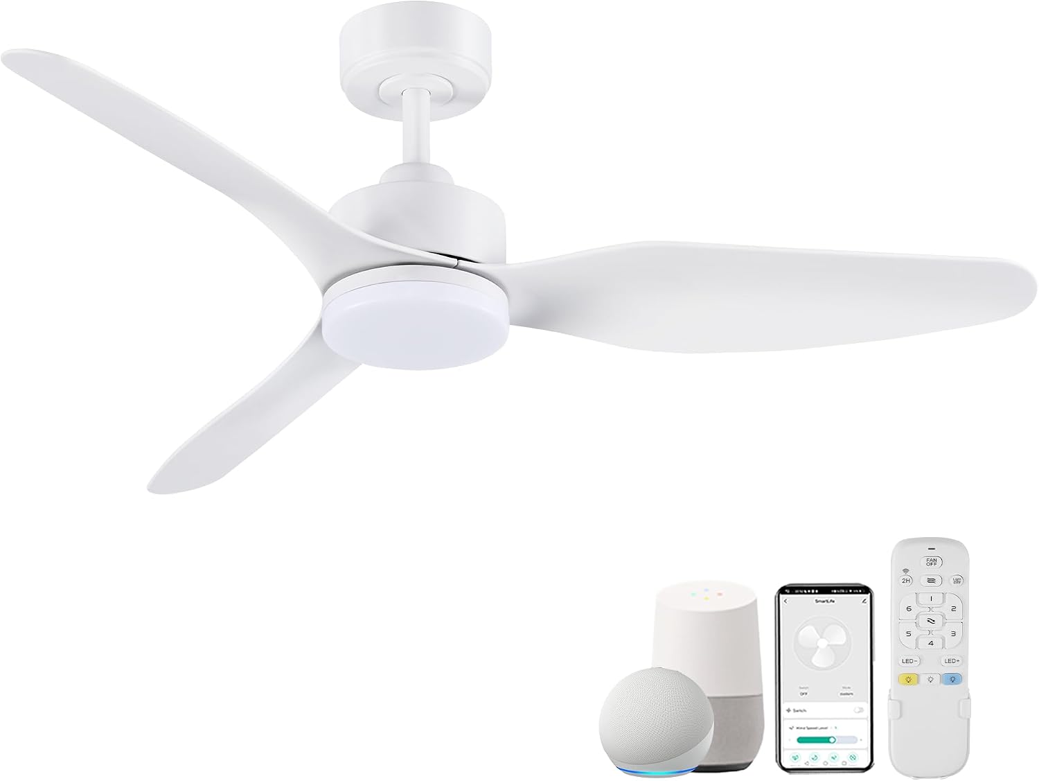 Hoenofly 48 Inch Smart Ceiling Fans with Lights Remote Control,Dimmable LED Light,Outdoor Indoor Modern Ceiling Fan,Quiet DC Motor,WIFI Alexa App Workable,Matte White for Bedroom Living Room Patio