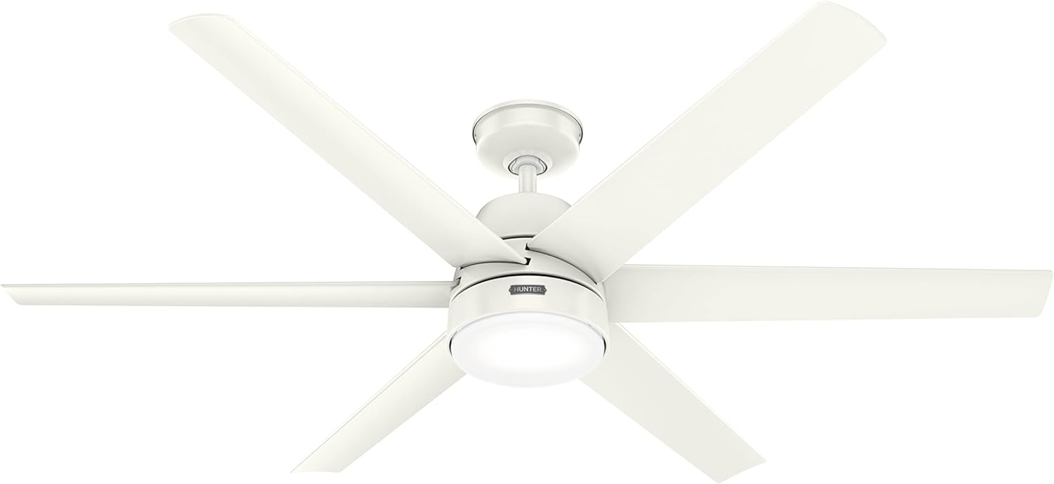 Hunter 60 inch Outdoor or Indoor Ceiling Fan with LED Light - White Ceiling Fan with Wall Control, For Patio, Garage, or Porch, Quiet, Standard Mount, 6 Blades - Skysail 52370, Fresh White