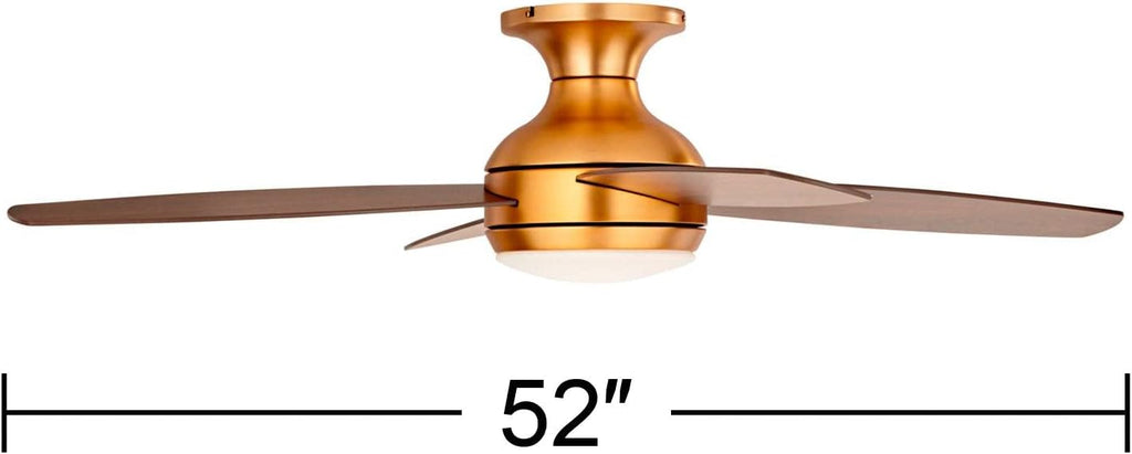 Casa Vieja 52' Elite Modern Hugger Low Profile Indoor Ceiling Fan with Light LED Remote Control Soft Brass Walnut Brown Opal Glass for House Bedroom Living Room Home Kitchen Dining Office