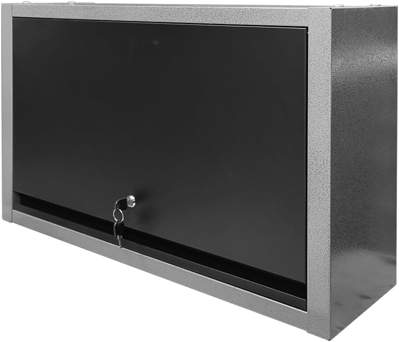 JZD Metal Wall Cabinet with Removable Shelf, Lockable Hanging Cabinet with Up Flip Door, for Kitchen Warehouse Utility Room Garage