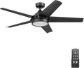 Honeywell Byard 52 Inch Indoor and Outdoor Ceiling Fan with Color Changing LED Light and Remote Control, 5 Blades, Matte Black