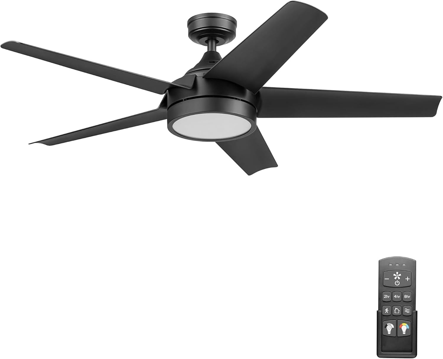 Honeywell Byard 52 Inch Indoor and Outdoor Ceiling Fan with Color Changing LED Light and Remote Control, 5 Blades, Matte Black