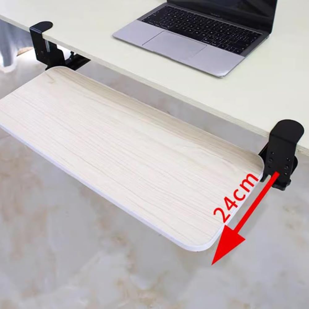 Clamp On Keyboard Tray Under Desk, Pull Out Keyboard Platform Computer Drawer for Office Work, 24in Keyboard Holder Office Furniture Accessories (Color : White maple wood, Size : 50x25cm/20x1