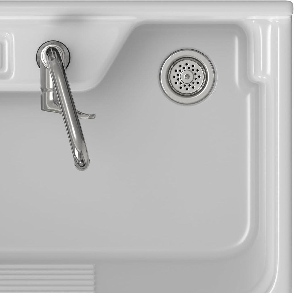 SIMPLIHOME Murphy All-in-One 28 inch Wide Utility Sink and Laundry Cabinet in Pure White Finish, Transitional ABS Sink Cabinet for Laundry Rooms with High-Arch Chrome Faucet and Pull-Out Spray