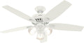 Hunter 52 inch Indoor Ceiling Fan with LED Lights - White Ceiling Fan with Pull Chain, For Bedroom or Living Room, Standard Mount, No Remote, 5 Blades, Includes Bulbs - Newsome 53316, Fresh White