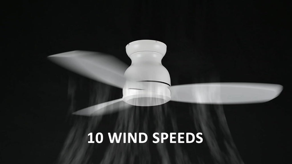 CEME 48 Inch Flush Mount Ceiling Fan without Lights, White Ceiling Fan with Remote Low Profile, 10-Speed Reversible DC Motor, 3 Dual Finish Blades, Indoor for Bedroom
