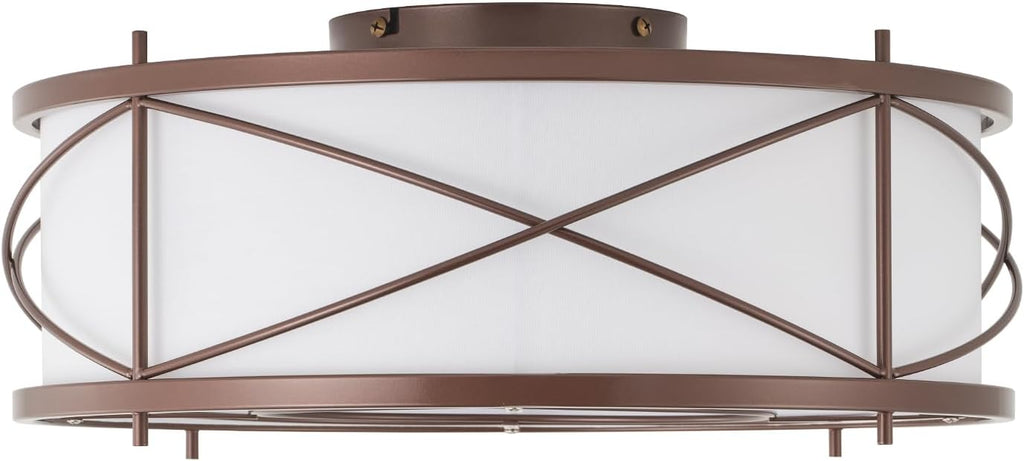 Brown Flush Mount Farmhouse Ceiling Fan with Lights, 20' Caged Rustic Ceiling Fans with Light and Remote, Enclosed with 6 Speeds for Living Room, Bedroom, Nursery