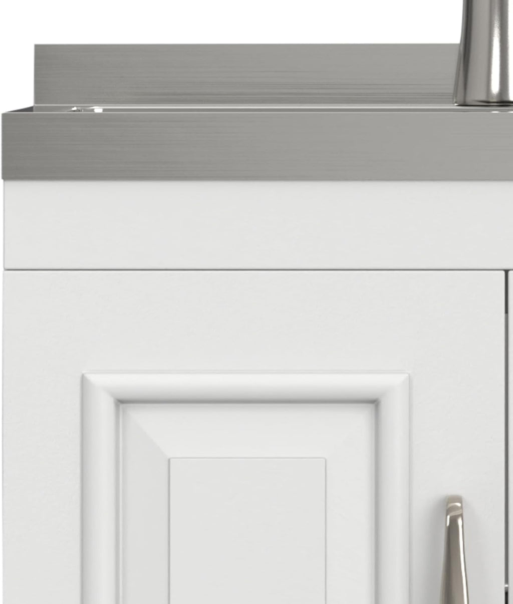 SIMPLIHOME Darwin All-in-One 20 inch Wide Utility Sink and Laundry Cabinet in Pure White Finish, Transitional Stainless Steel Sink Cabinet for Laundry Rooms with High-Arch Chrome Faucet and Storage