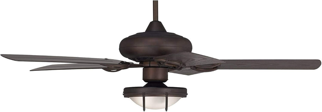 Casa Vieja 52' Orb Modern Industrial Indoor Outdoor Ceiling Fan with LED Light Oil Rubbed Bronze Brown Frosted Glass Bowl Cage Wet Rated for Patio Exterior House Porch Gazebo Garage Barn