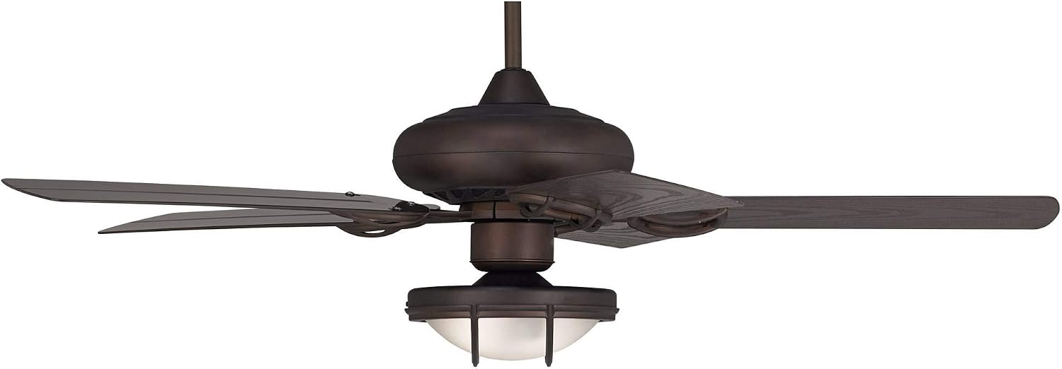 Casa Vieja 52' Orb Modern Industrial Indoor Outdoor Ceiling Fan with LED Light Oil Rubbed Bronze Brown Frosted Glass Bowl Cage Wet Rated for Patio Exterior House Porch Gazebo Garage Barn