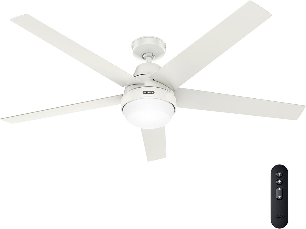 Hunter - Aerodyne Indoor Ceiling Fan With Light, Remote, 60-inch, Fresh White, Casual-style, 6-speed DC Motor, Energy Star, WiFi Smarthome, 52832, for living rooms, bedrooms, home offices, kitchens