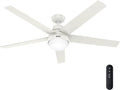 Hunter - Aerodyne Indoor Ceiling Fan With Light, Remote, 60-inch, Fresh White, Casual-style, 6-speed DC Motor, Energy Star, WiFi Smarthome, 52832, for living rooms, bedrooms, home offices, kitchens