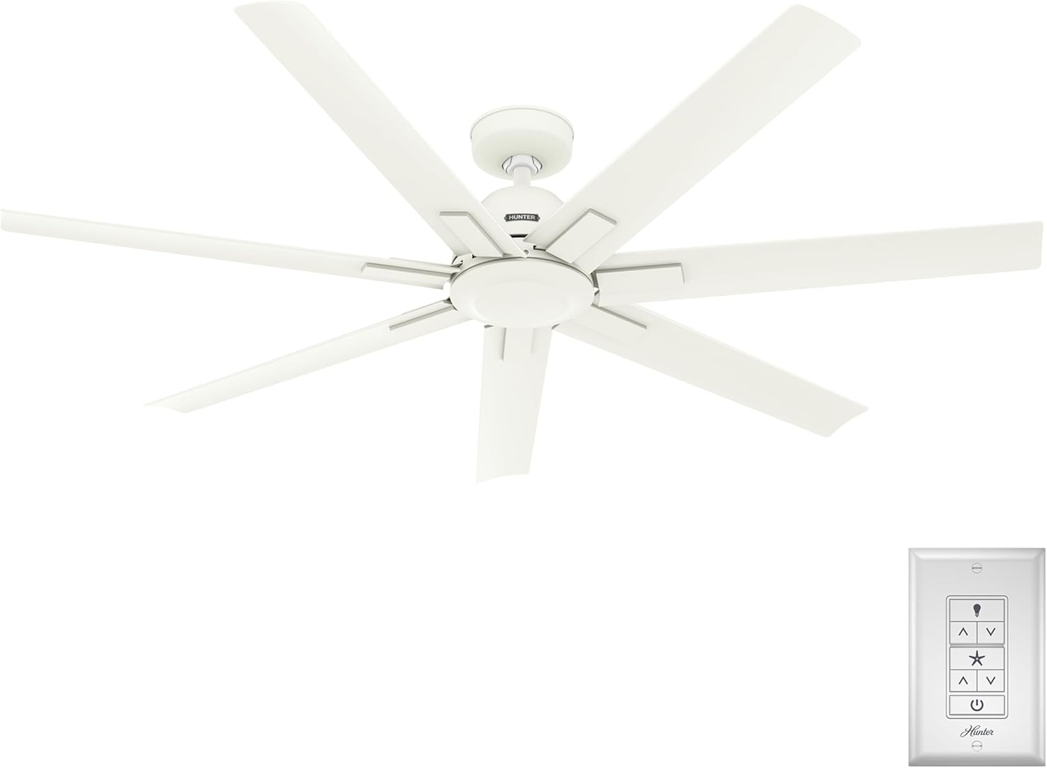 Hunter 60' Downtown Indoor/Outdoor Ceiling Fan, Wall Control, Matte White | ENERGY STAR fan is 64% more efficient, with SureSpeed high-velocity airflow for great rooms, lofts, or covered porches.