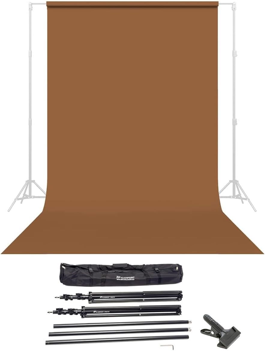 Savage Widetone Seamless Background Paper, 86' Wide x 36' Cocoa, #80 - Bundle with Flashpoint 10' Support System Air Cushioned, Clip Clamp with 2' Jaw