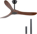 Walnut Wood 52' Ceiling Fan, No Light, 6-Speed, Reversible 3 Blades, Timed Shutdown, Silent DC Motor, for Bedroom, Porch and Living Room
