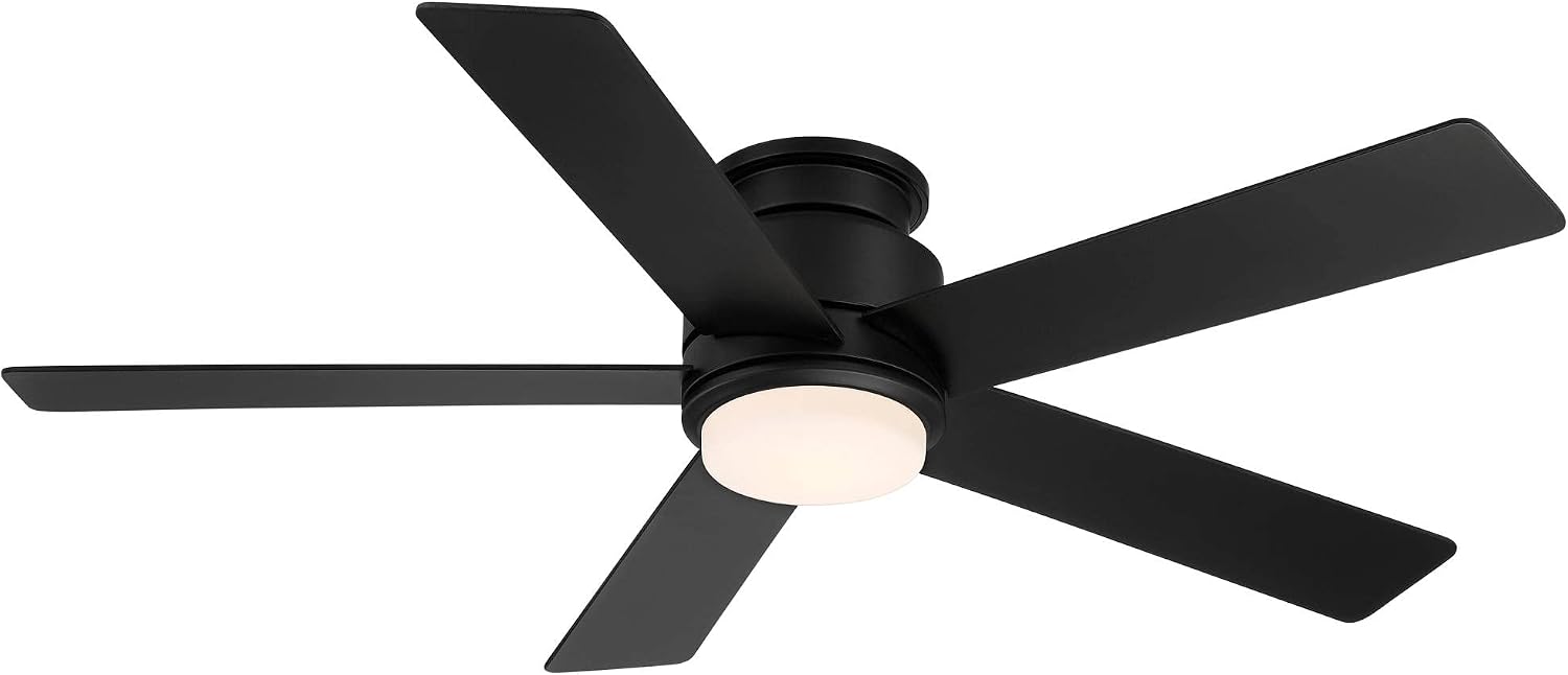 Casa Vieja 52' Grand Palm Modern Outdoor Hugger Ceiling Fan with Dimmable LED Light Remote Control Matte Black White Opal Glass Damp Rated for Patio Exterior House Porch Gazebo Garage Barn