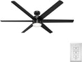 Hunter 72 inch Outdoor or Indoor Ceiling Fan with LED Light - Black Ceiling Fan with Wall Control, For Patio, Garage, or Porch, Quiet, Standard Mount, 6 Blades - Solaria 59628, Matte Black