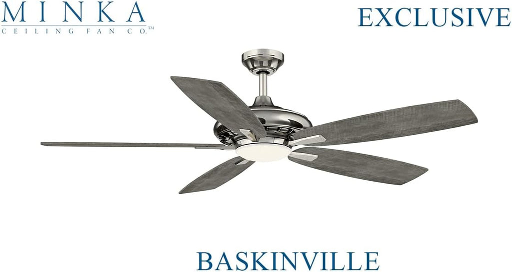 Baskinville 52-Inch Integrated LED Ceiling Fan with Light and Remote - Pewter with 5 Coastal Driftwood Blades by Minka Ceiling Fan Co.