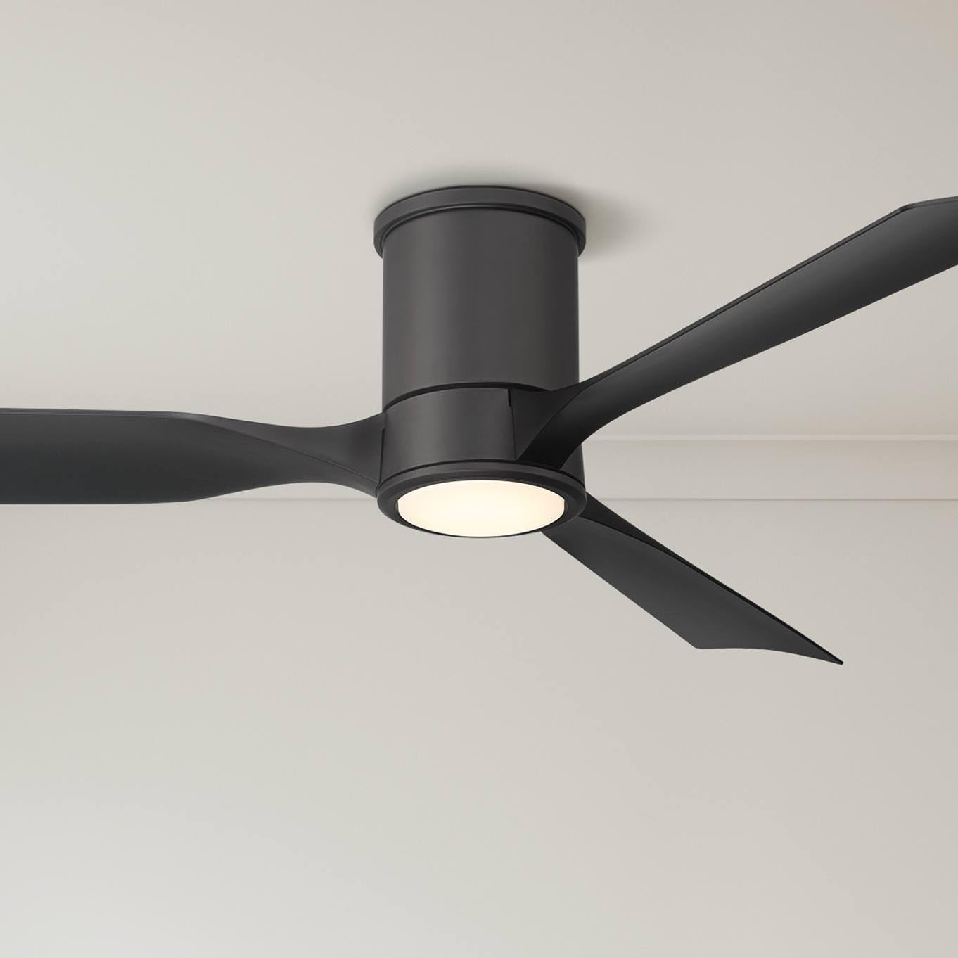 Casa Vieja 56' Keel Modern Indoor Outdoor Ceiling Fan 3 Blade LED Light Remote Control Matte Black Finish Blades Bedroom Patio Living Room Kitchen Porch Hugger Damp Rated Flush Mount Garage Exterior