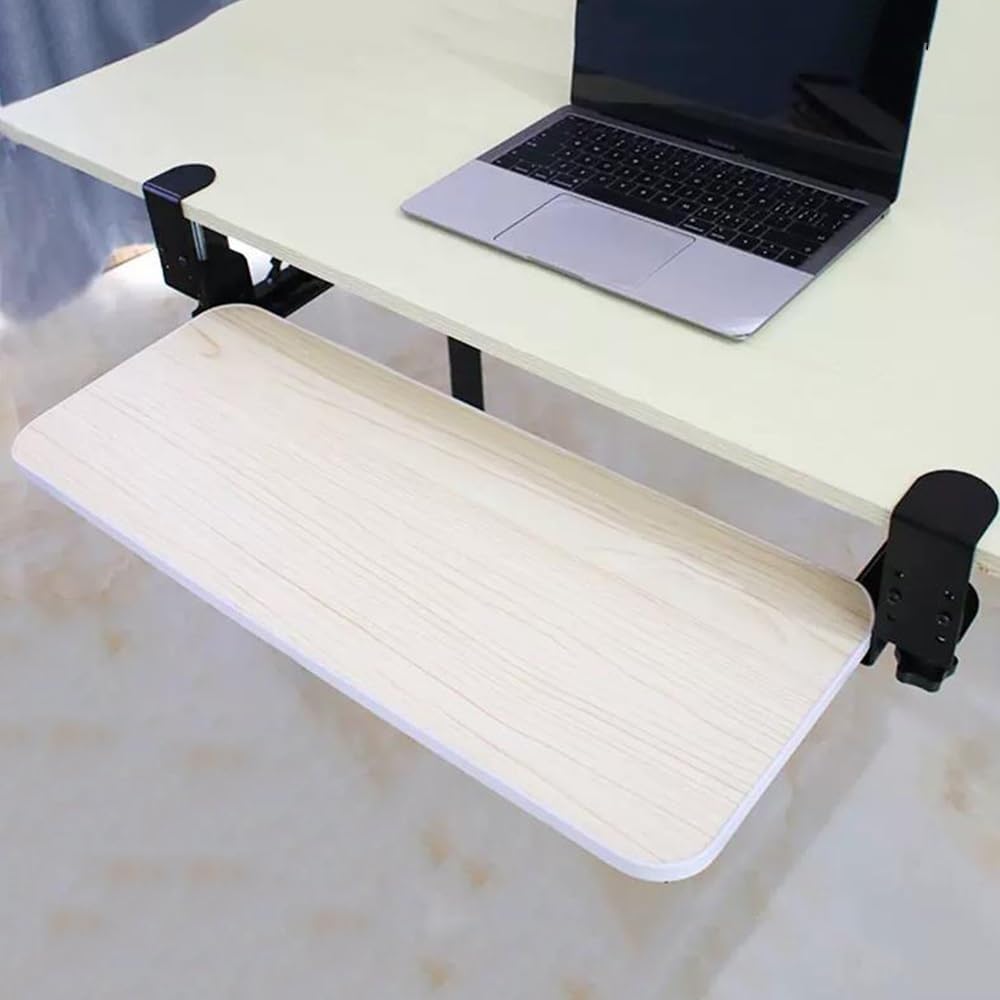 Clamp On Keyboard Tray Under Desk, Pull Out Keyboard Platform Computer Drawer for Office Work, 24in Keyboard Holder Office Furniture Accessories (Color : White maple wood, Size : 60x25cm/24x1