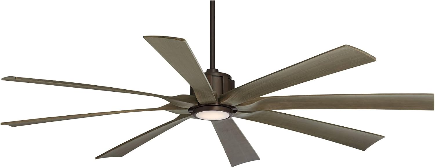 Possini Euro Design 70' Defender Large Farmhouse Rustic Indoor Outdoor Ceiling Fan 8 Blade LED Light Remote Control Oil Rubbed Bronze Motor Oak Finish Blades Bedroom Patio Living Room Damp Rated