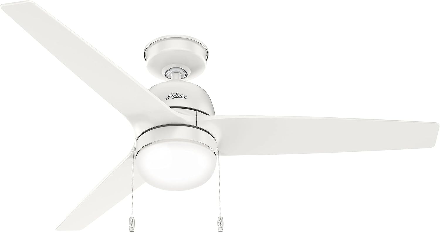 Hunter Fan 52 inch Ceiling Fan with Lights and Pull Chain, Outdoor or Indoor White Ceiling Fan for Porch, Living Room, Office, Kitchen, Garage (Renewed)