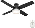 Hunter 52 inch Indoor Ceiling Fan with LED Light and Remote Control - Black Modern Ceiling Fan, Low Profile Mount, 4 Blades, for Bedroom, Living Room, or Kitchen, Quiet - Dempsey 52389, Matte Black