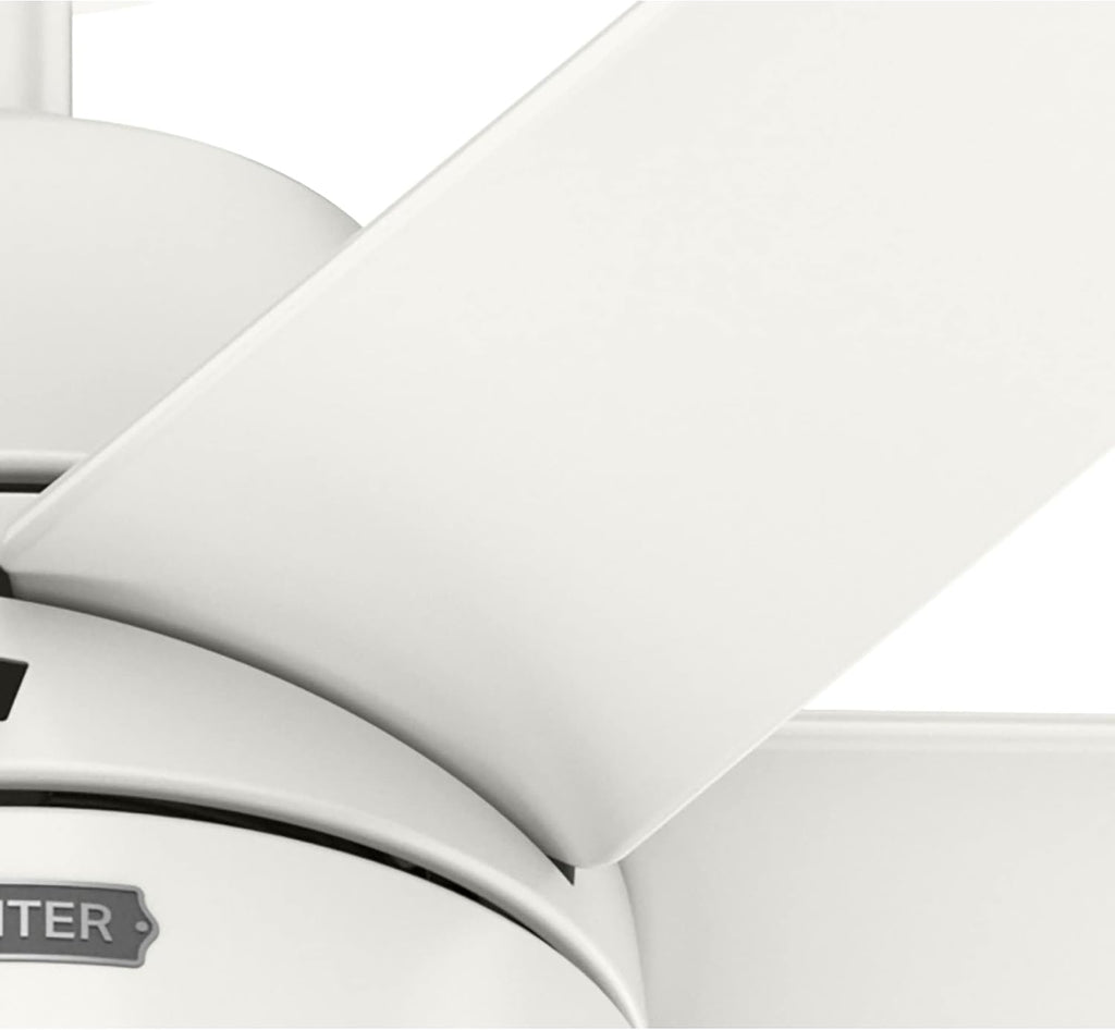 Hunter 60 inch Outdoor or Indoor Ceiling Fan with LED Light - White Ceiling Fan with Wall Control, For Patio, Garage, or Porch, Quiet, Standard Mount, 6 Blades - Skysail 52370, Fresh White
