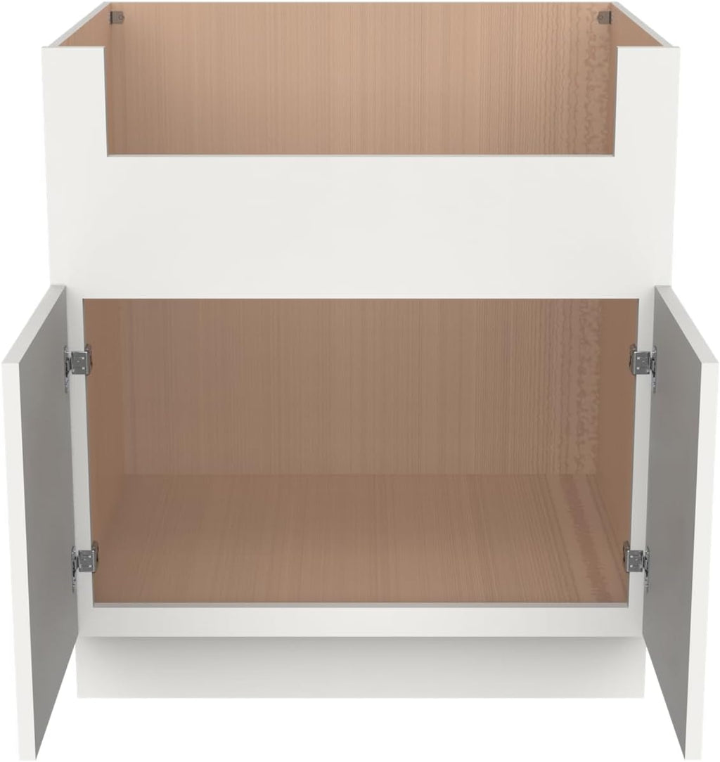 33 Inch RTA Kitchen Sink Base Cabinet - Solid Wood Shaker Style Farmhouse Cabinet with Soft Close Doors, Fits 24-30 Inch Undermount Sinks, Ready to Assemble (Origami White (Slim))