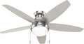 Hunter 52 inch Indoor Ceiling Fan with LED Light - Ceiling Fan with Pull Chain, For Bedroom, Living Room, or Kitchen, Low Profile Mount, No Remote, 5 Blades - Lilliana 52419, Brushed Nickel