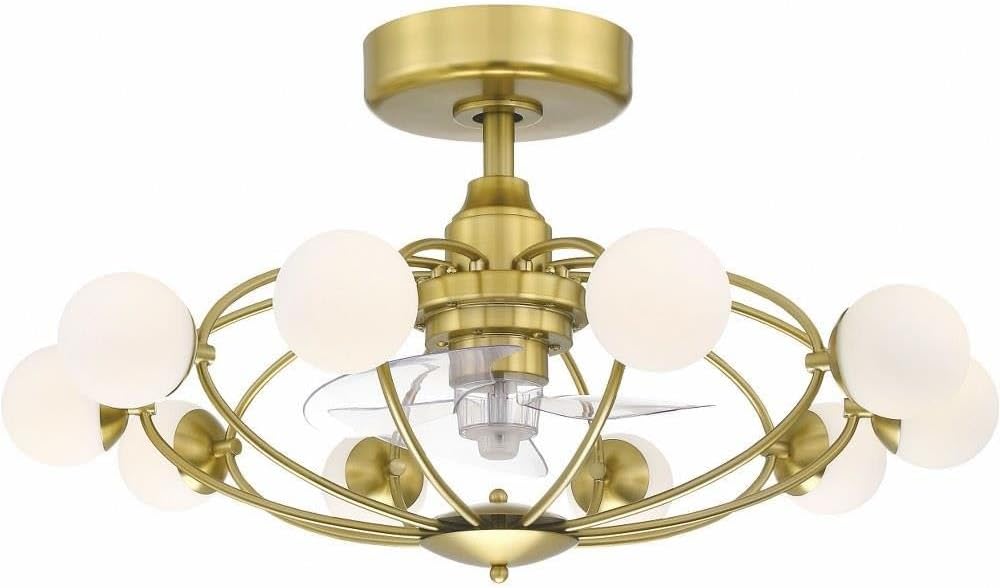 Fanimation Kerring 32 inch Indoor Ceiling Fan with LED Light Kit - Brushed Satin Brass with Clear Blades