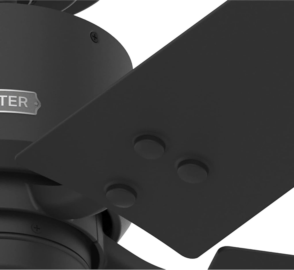 Hunter 52 inch Outdoor or Indoor Ceiling Fan No Light - Black Ceiling Fan without Light, For Patio, Porch, Garage, or Living Room, Standard Mount, 5 Blades, Pull Chain - Windbound 51459, Matte Black