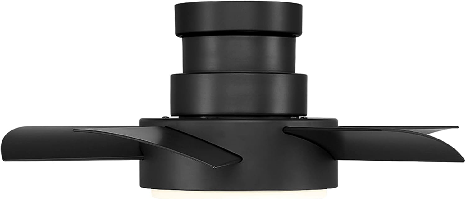 Modern Forms Vox 26 in Smart Indoor and Outdoor Smart Flush Mount Ceiling Fan in Matte Black with Remote Control 3000K