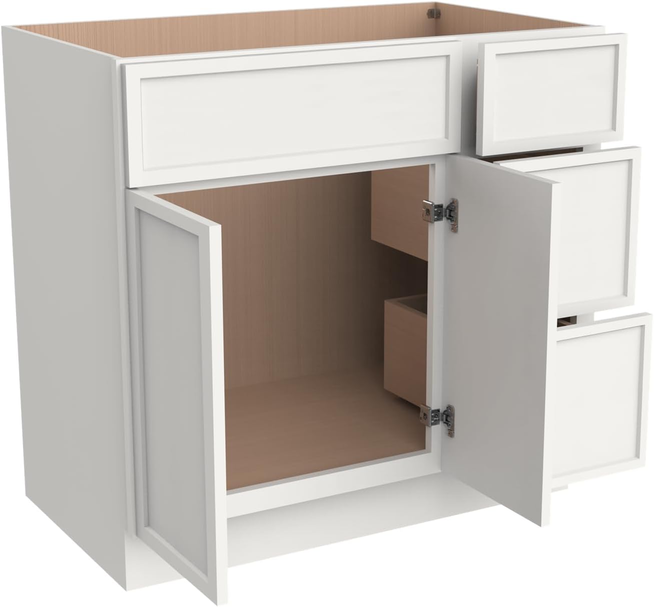 Solid Wood RTA 36' Bathroom Vanity Single-Sink Drawer Base Cabinet Sink Storage Cabinet with Soft-Close 2 Doors and 3 Right Drawers (NT-Origami White, 36' W × 21' D × 34-1/2'H)