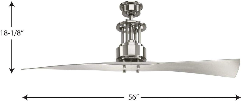 Progress Lighting P2570-09 Protruding Mount, 2 Silver Blades Ceiling fan, Brushed Nickel