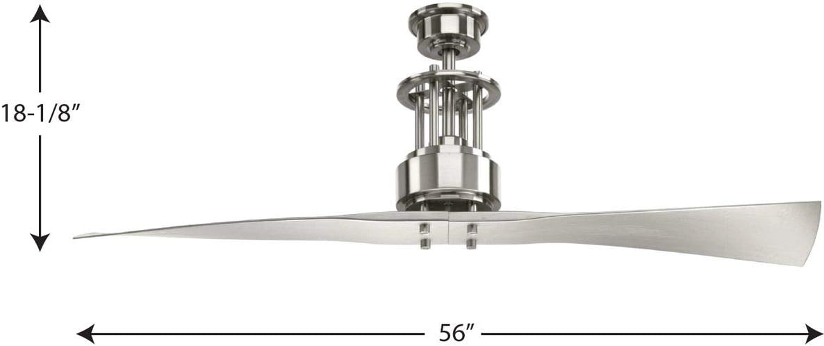 Progress Lighting P2570-09 Protruding Mount, 2 Silver Blades Ceiling fan, Brushed Nickel