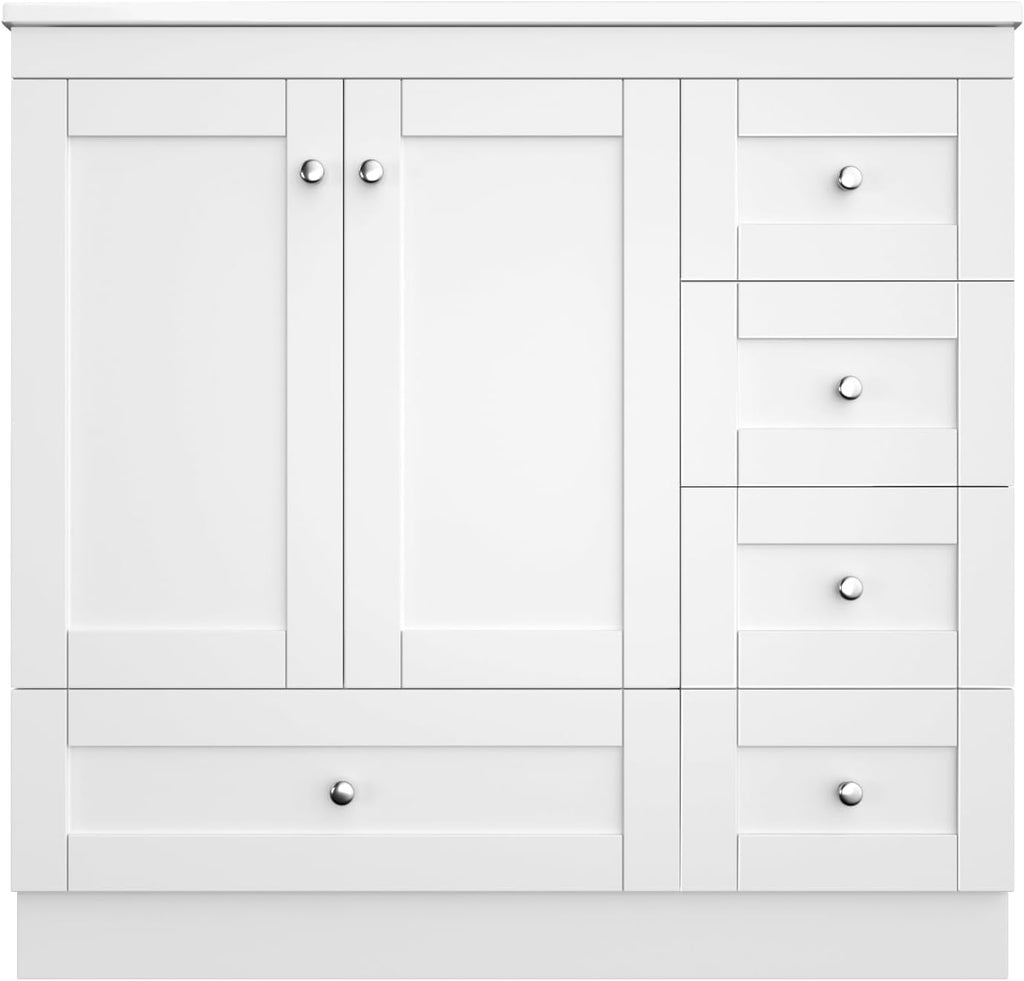 LUMISOL 36'' Bathroom Vanity with Sink, Freestanding Single Vanity with Ceramic Sink, Modern Bathroom Storage Cabinet with Soft Close Doors & Drawers for Guest Bath, Master Suite, Rental, White