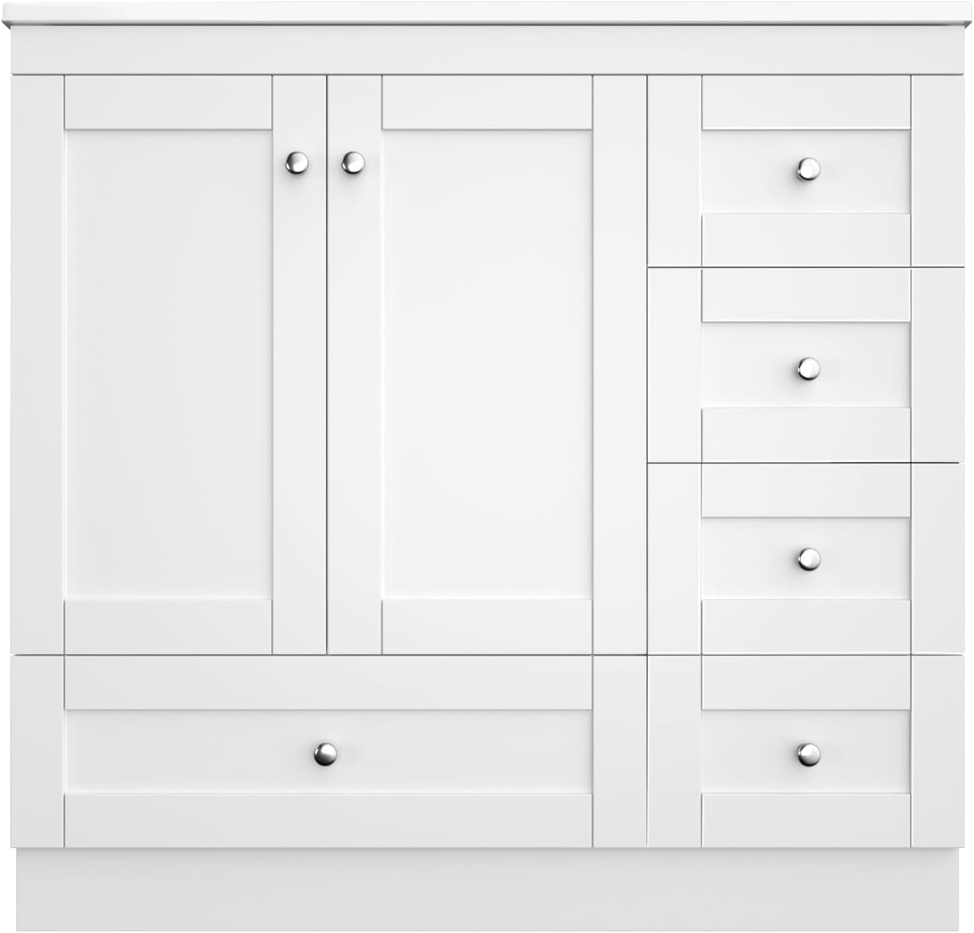 LUMISOL 36'' Bathroom Vanity with Sink, Freestanding Single Vanity with Ceramic Sink, Modern Bathroom Storage Cabinet with Soft Close Doors & Drawers for Guest Bath, Master Suite, Rental, White