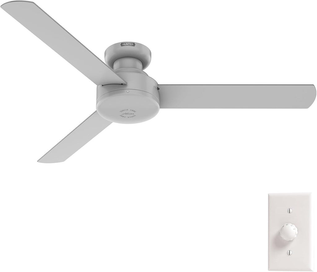 Hunter - Presto Indoor Low Profile Ceiling Fan, Wall Control, 52-inch, Dove Grey, Casual-style, Bedroom Ceiling Fans, 52406, for living rooms, home offices, kitchens